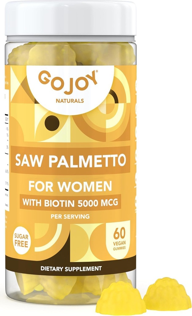 Saw Palmetto Gummies - 500mg Saw Palmetto for kvinder med 5000mcg Biotin & 10mg Zink - Non-GMO, Sukker, Gluten & Soy- Free, Vegan - 3rd- Party Lab Testet, 30- Day Supply, 60 Chewable Gummies