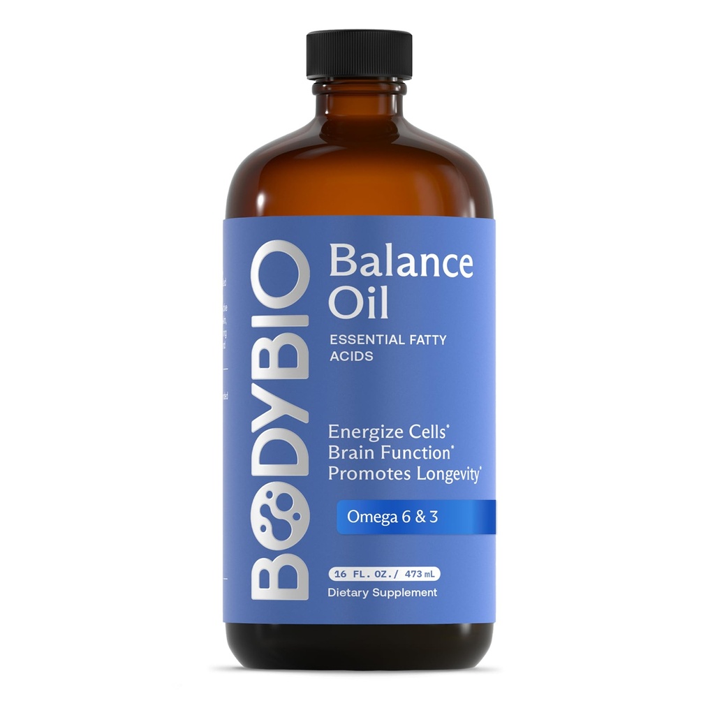 BodyBio Balance Oil - Vegan Omega 3 6 Supplement - Cold- Presset saflor & Flaxseed Oil - Understøtter hjernefunktion, sund hud, og mad