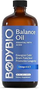 BodyBio Balance Oil - Vegan Omega 3 6 Supplement - Cold- Presset saflor & Flaxseed Oil - Understøtter hjernefunktion, sund hud, og mad