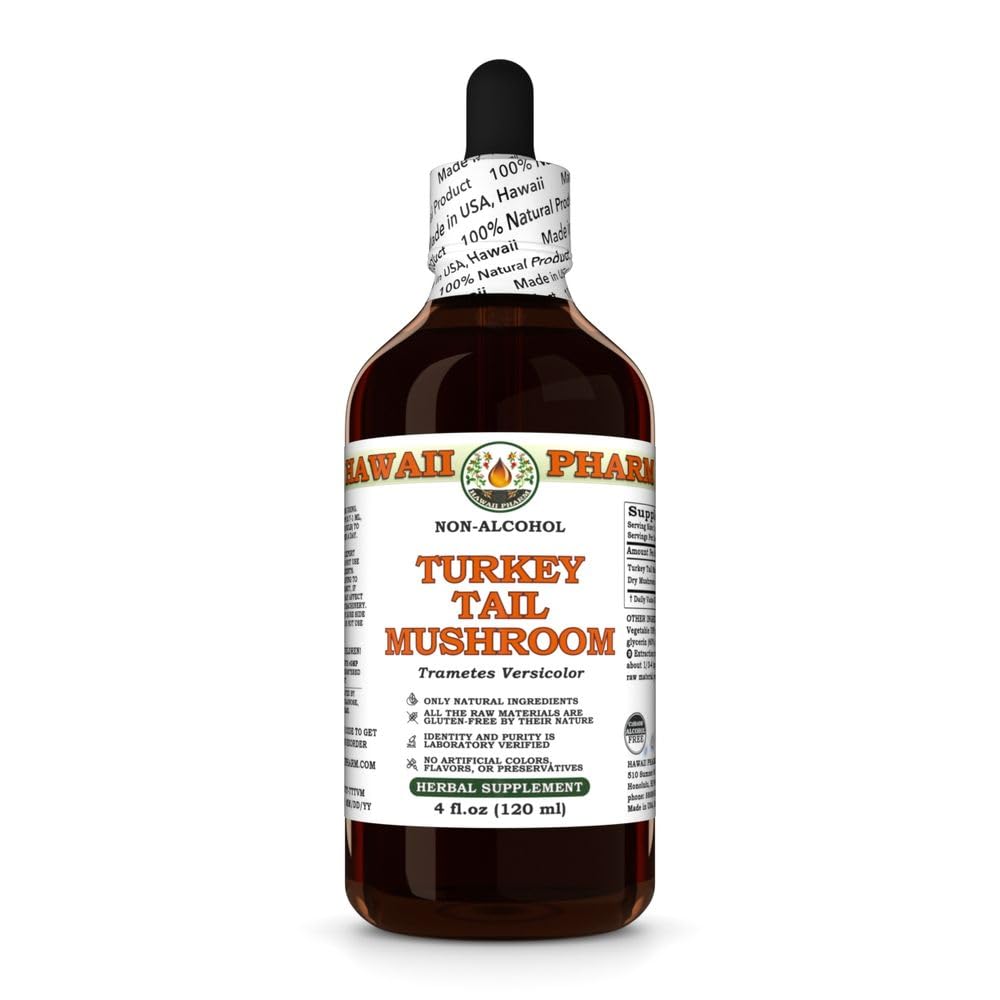 Turkey Tail Mushroom (Trametes Versicolor) Dry Mushroom Glycerite, All Natural, Vegan, Lab Tested Alcohol-Free Liquid Extract - 4 fl.oz