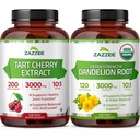 Zazzee Herbal Uric Acid Cleanse Bundle | USDA Organic Dandelion Root Extract Capsules Plus Super Concentrated 10:1 Tart Cherry Extract Capsules | Non-GMO Vegan & ISO Lab Tested
