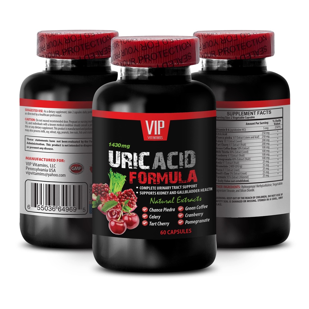 Uric Acid Formula - URIC Acid Cleans - URIC Acid Formula - Milk Thistle, Cranberry, Green Coffee Bean, Pomegranate, Turmeric, uric Acid Flush, uric Acid Flush Natural 1 Bottle 60 Capsules
