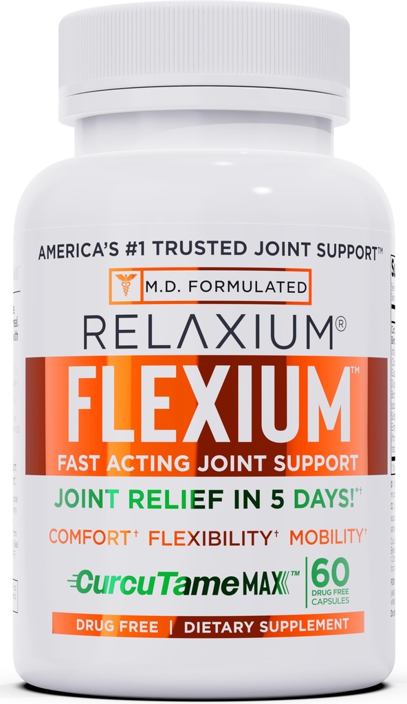 Relaxium Flexium Joint Support Supplement, Drug-Free, with CurcuTame Blend, Turmeric Supplement Formulated to Support Comfort and Mobility, 60 Capsules