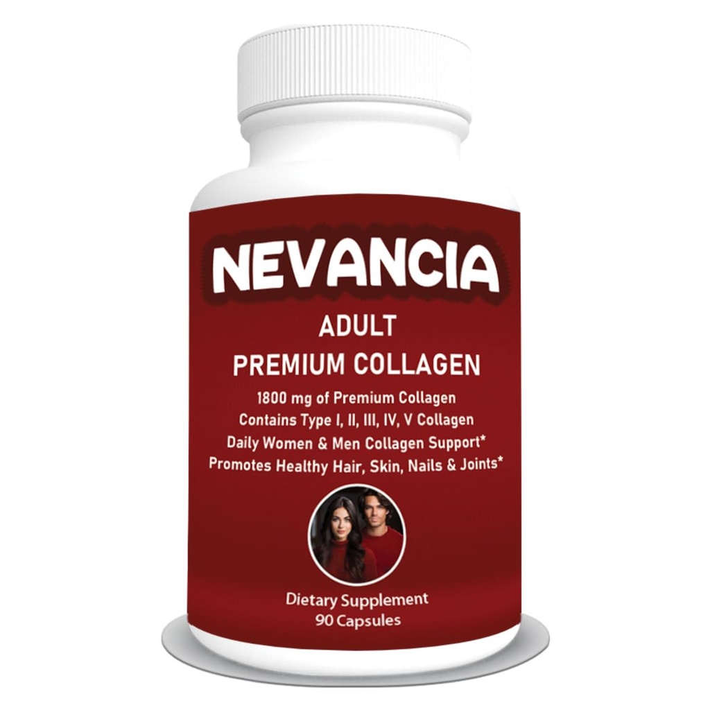 Adult Premium Collagen - 1800 mg of Type I, II, III, IV, V Hydrolyzed Collagen - Improve Skin Elasticity - Promote Hair Growth - Support Joint & Bone Health - for Men & Women - 90 Capsules