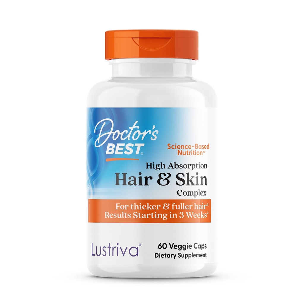 High Absorption Hair & Skin Complex, Clinically Shown to Grow Thicker, Healthier Hair in 3 Weeks, Supports Hair Growth & Skin Health, Non-GMO, Gluten Free, Soy Free, Vegan, 60 Veggie Capsules