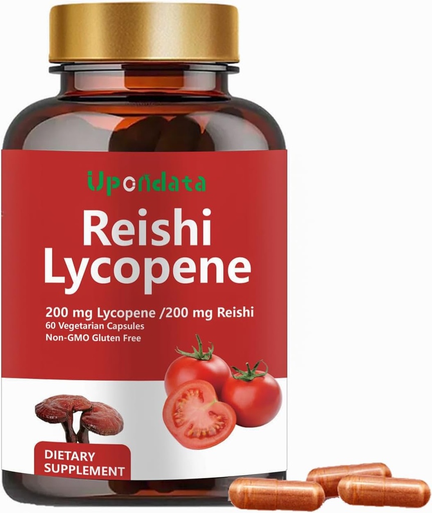 Lycopene kapsler, Natural Lycopene 200mg med Organic Reishi Mushroom 200mg supplement til prostata sundhed og immunforsvar - Glutenfri, Non- GMO, 60 kapsler (1 pakke)