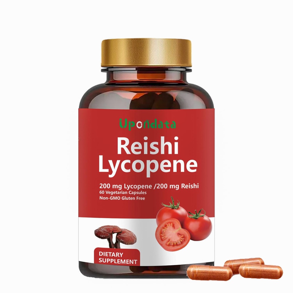 Lycopene kapsler, Natural Lycopene 200mg med Organic Reishi Mushroom 200mg supplement til prostata sundhed og immunforsvar - Glutenfri, Non- GMO, 60 kapsler (1 pakke)