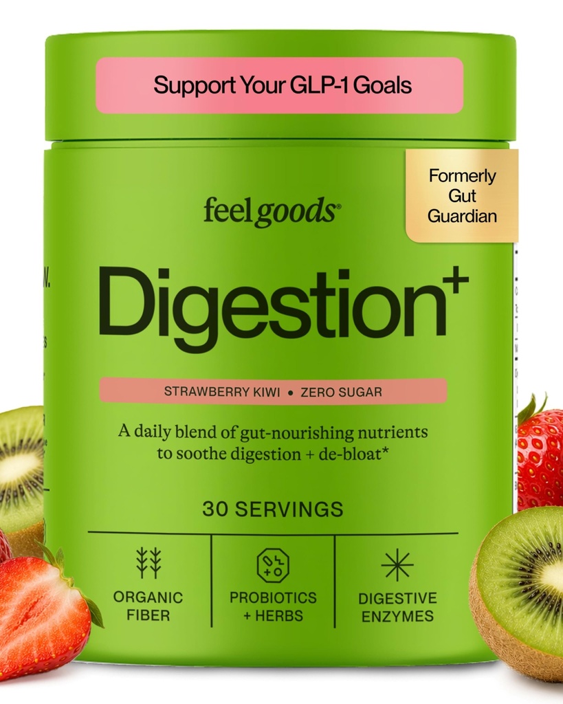 Mærk varer Gut Guardian, Organic Fiber, Probiotic & Prebiotic Powder, Sukker Free, Urter til Bloat, Gut Health Support, fordøjelsessygdomme for mænd og kvinder, Ikke GMO, Vegan, Jordbær Kiwi, 30 Servering