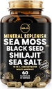 Maju Superfoods 18- in-1 Sea Moss, Black Seed, Shilajit, Sea Salt + D3 & K2, Koncentreret Ekstrakter, Trace Multi Mineral Capsules, for Mænd & Kvinder Mineral Electrolytes Kosttilskud