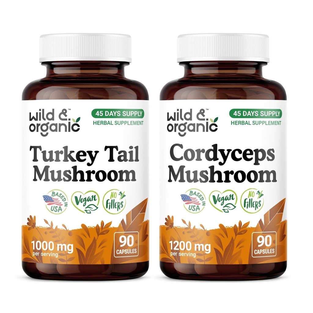 Wild & Organic Turkey Tail 90 Capsules & Cordyceps 90 Capsules