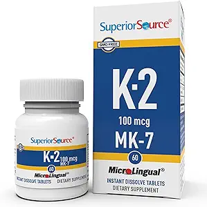 Superior Source Vitamin K2 MK- 7 (Menaquinone- 7) 100 mcg - Bone Strength & Health Support - Aids Sund Heart Function - Bariatric- Friendly - 60 Sublingual Opløsning Tablets