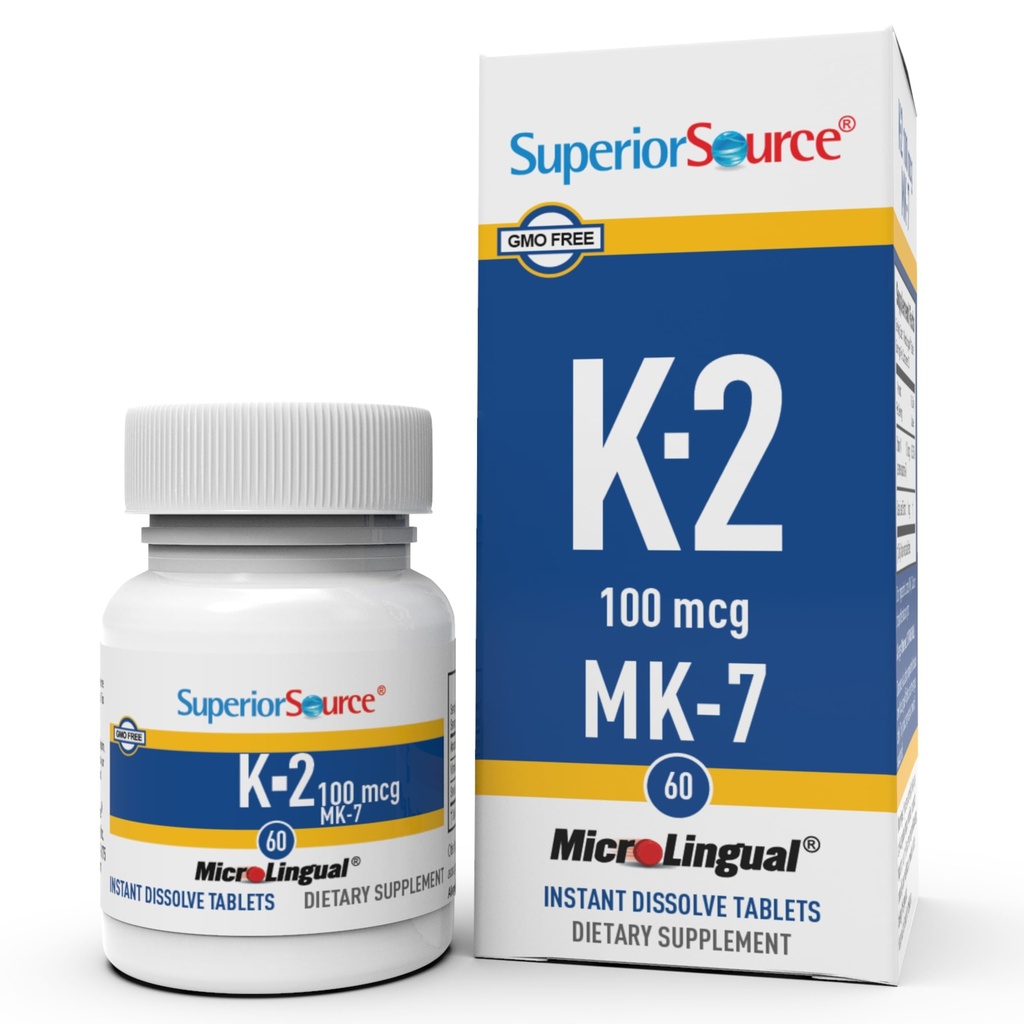 Superior Source Vitamin K2 MK- 7 (Menaquinone- 7) 100 mcg - Bone Strength & Health Support - Aids Sund Heart Function - Bariatric- Friendly - 60 Sublingual Opløsning Tablets