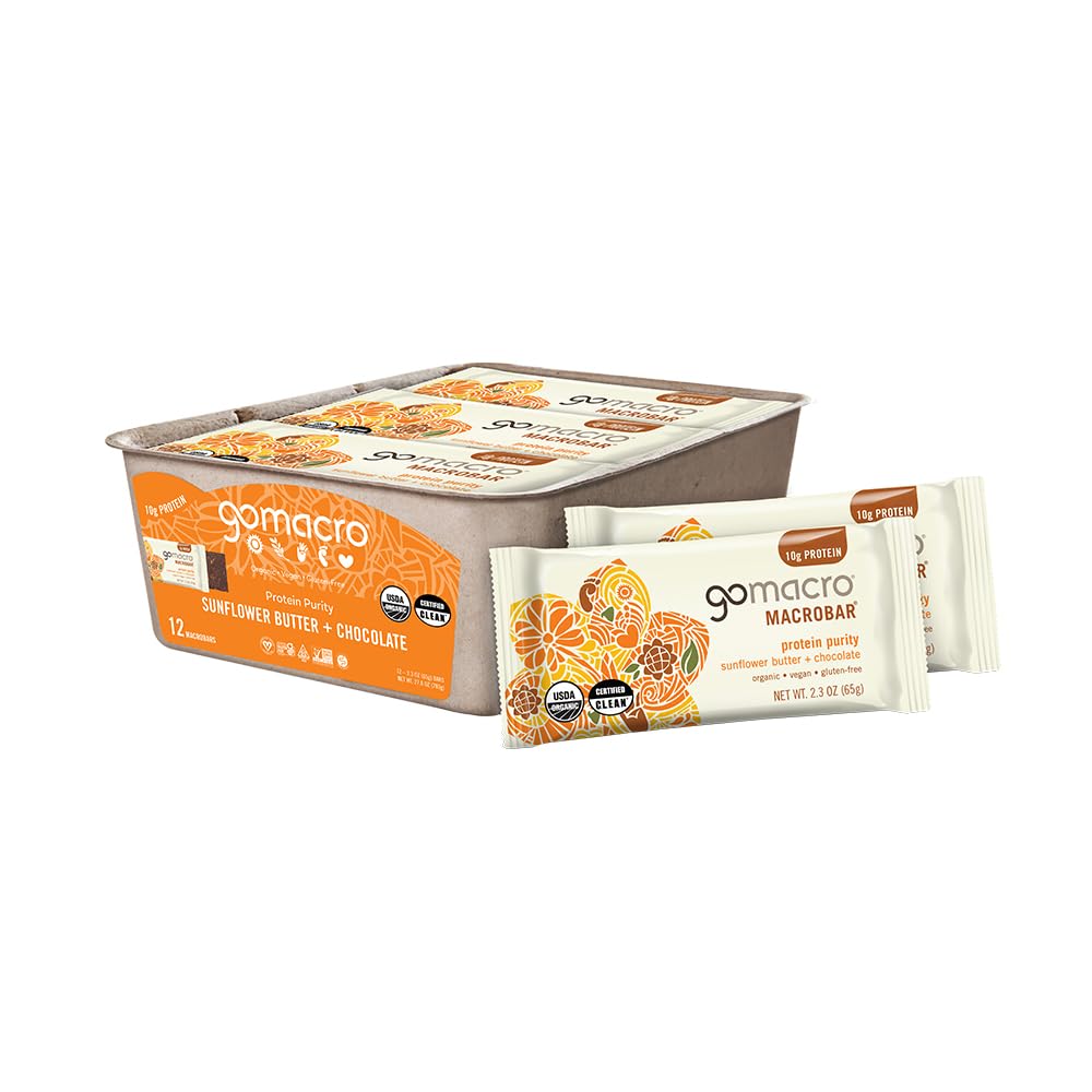 GoMacro MacroBar Organic Vegan Protein Bars - Solsikke Smør + Chokolade (2.3 Ounce Bars, 12 Greve