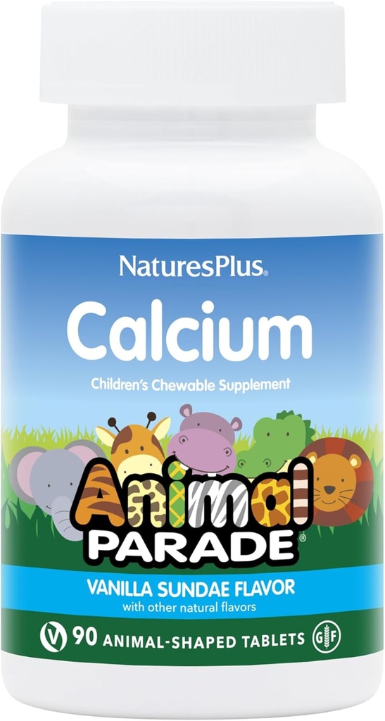 NaturesPlus Animal Parade Calcium, Vanilla Sundae Flavor - 90 Animalske-formet Chewable Tablets - fremmer sunde knogler - Vegan, Gluten Free - 90 Total Serveringer