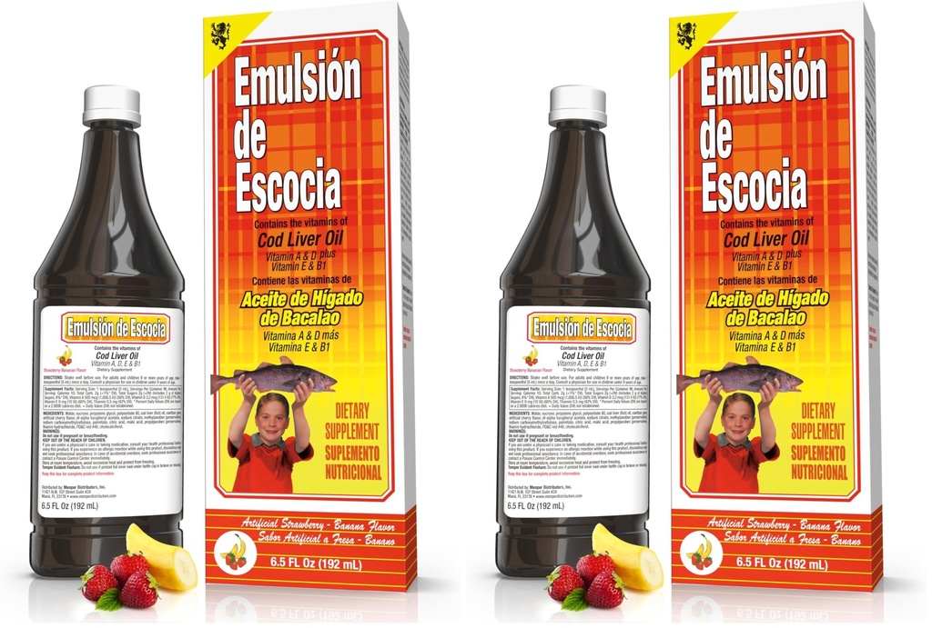 EMULSION DE ESCOCIA Strawberry / Banana 6,5 Oz. Torsk leverolie (pakke med 2)