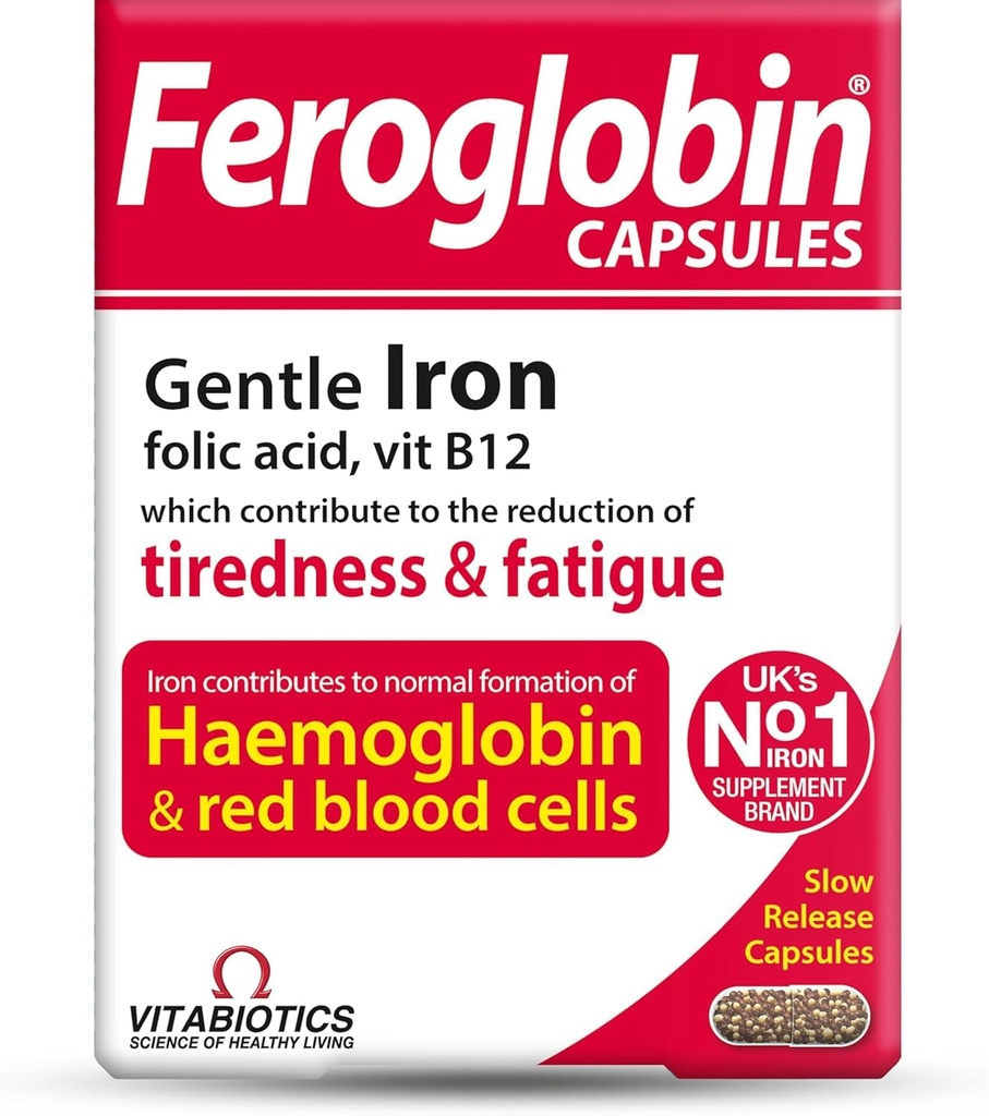 UK's Feroglobin Capsules | Gentle Iron - Reduce Tiredness & Fatigue (Pack of 1)