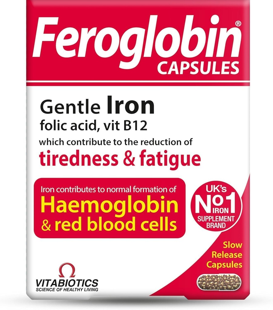 UK's Feroglobin Capsules | Gentle Iron - Reduce Tiredness & Fatigue | 30 Count (Pack of 1)