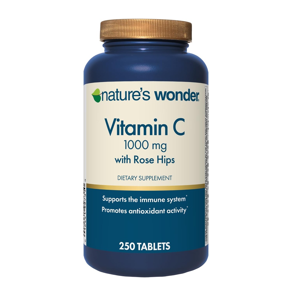 Naturens Wonder C-vitamin 1000 mg med Rose Hips Tabletter til immunforsvar, 250 Servere, 250 tæller
