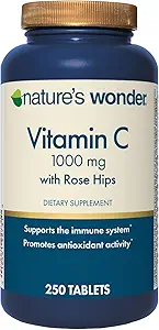 Naturens Wonder C-vitamin 1000 mg med Rose Hips Tabletter til immunforsvar, 250 Servere, 250 tæller