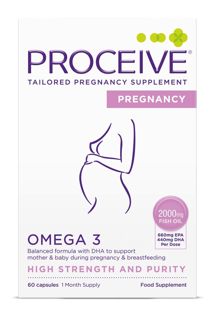 Proceive Pregnancy Omega 3 Fish Oil Capsules for Women, High Strength Prenatal DHA & EPA Supplement for Pregnancy and Breastfeeding Moms, 2000mg Omega 3 Supplement, 1 Month Supply, 60 Capsules