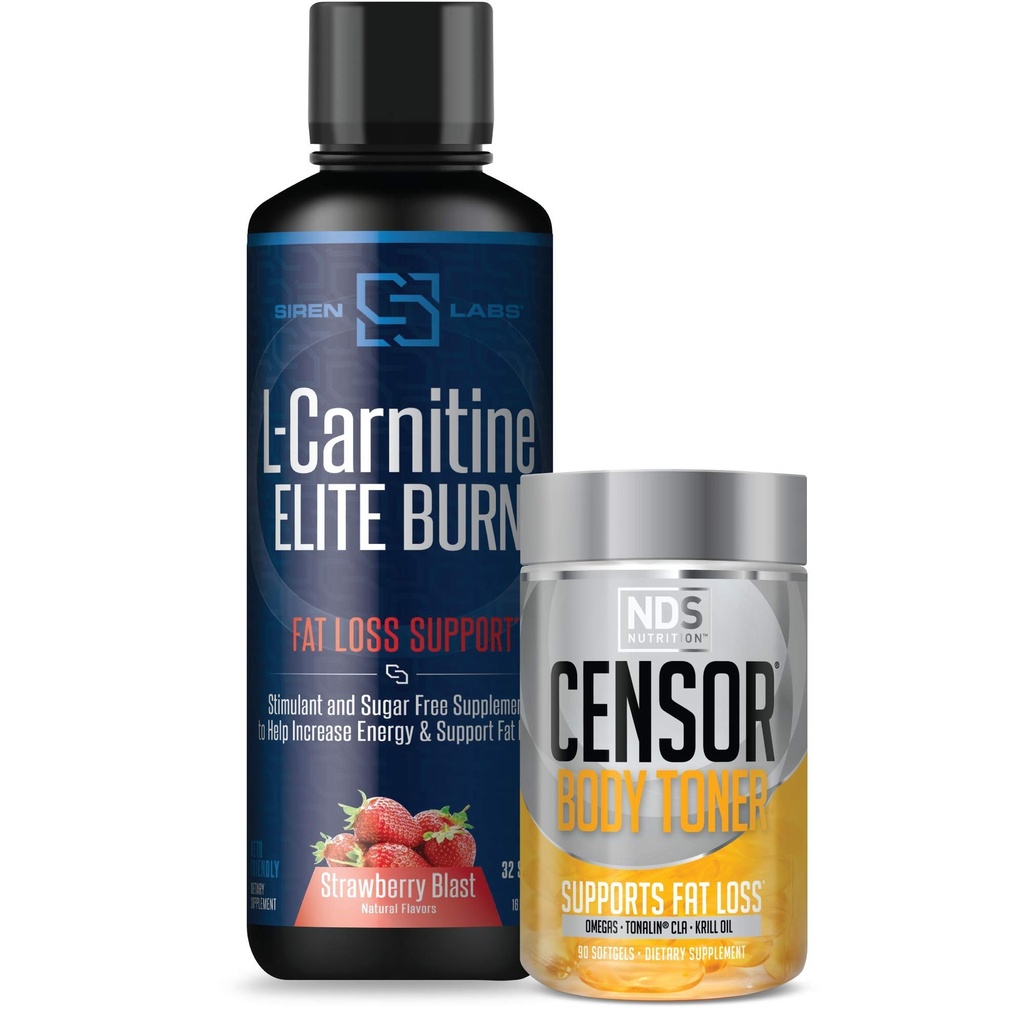 Censor NDS Nutrition Fat Loss- Body Toner med CLA (90 Softgel) & Siren Labs L- Carnitin Elite Burn Fat Loss Support Strawberry Blast 3000 mg (32 Servere)
