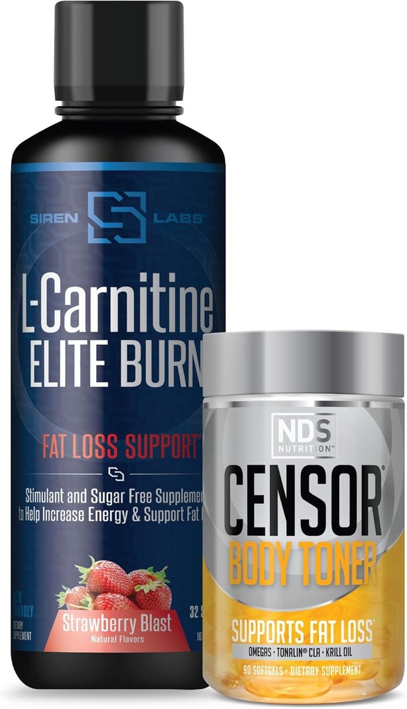 Censor NDS Nutrition Fat Loss-Body Toner with CLA (90 Softgels) & Siren Labs L-Carnitine Elite Burn Fat Loss Support Strawberry Blast 3000 mg (32 Servings)