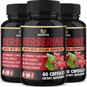 (3 Pakker) Berberine Supplement Plus Ceylon Cinnamon, Milk Thistle, Gurkemeje, Artichoke Leaf, Black Peppe - 6 Måned Supply - 180 Kapsler i alt