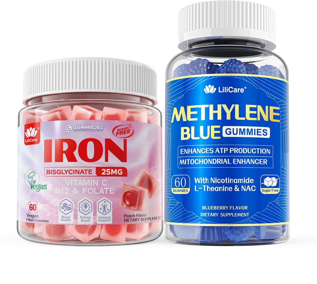 LILICARE Women's Vegan Iron Gummies Supplement 25mg + Methylene Blue Gummies for Human