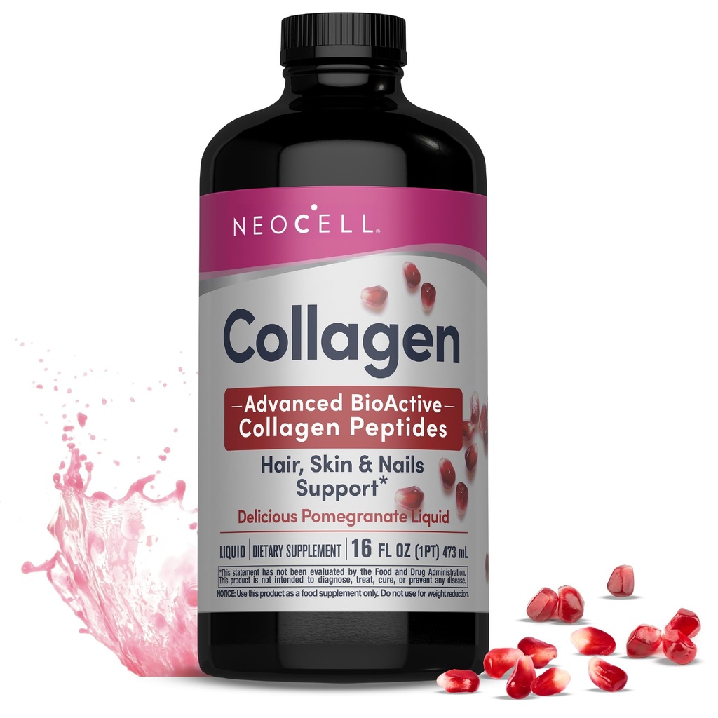 NeoCell flydende kollagen, hud, hår, negle og nitter supplement, omfatter frugt Juice Koncentrater og grøn te Blend, Pomegranat, 16 oz., 1 flaske