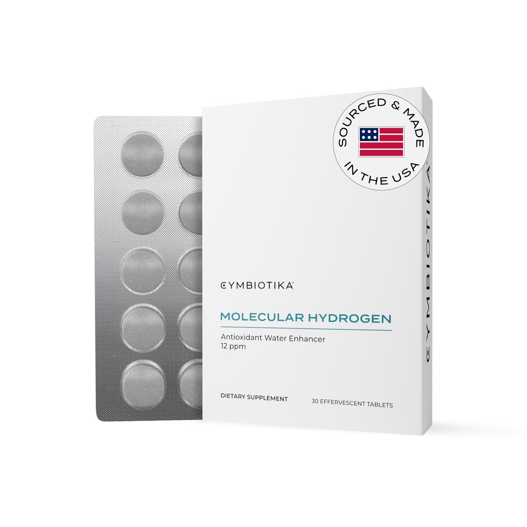 CYMBIOTIKA H2 Molekylære hydrogenvandtabletter med Magnesium, Energy Boost, Gluten Free, Keto Antioxidant Drink, Fast Opløsning Kosttilskud, Hjælper med at bekæmpe inflation & Stress 30 tabletter, 12 ppm