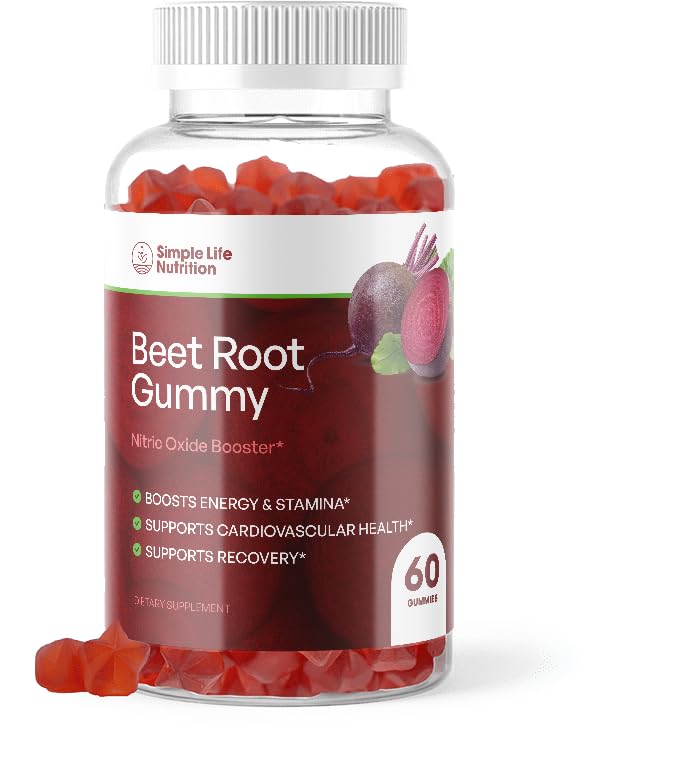 Organic Beet Root Gummies - Nitrooxid Booster til mænd og kvinder - Organic non-GMO Gluten Free Vegan Beets - 60CT