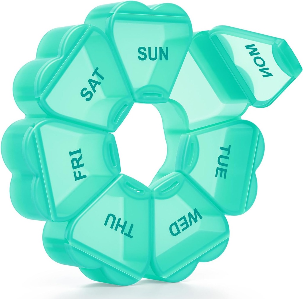 Stor Ugentlig Pill Organizer, Pill Box 7 Dag, KAPENS Daily Vitamin Case Stor kapacitet Compartments, Pill Containers for Fish Oil Medicine Kosttilskud, Grøn