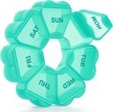 Large Weekly Pill Organizer, Pill Box 7 Day, KAPENS Daily Vitamin Case Large Capacity Compartments, Pill Containers for Fish Oil Medicine Supplements, Green
