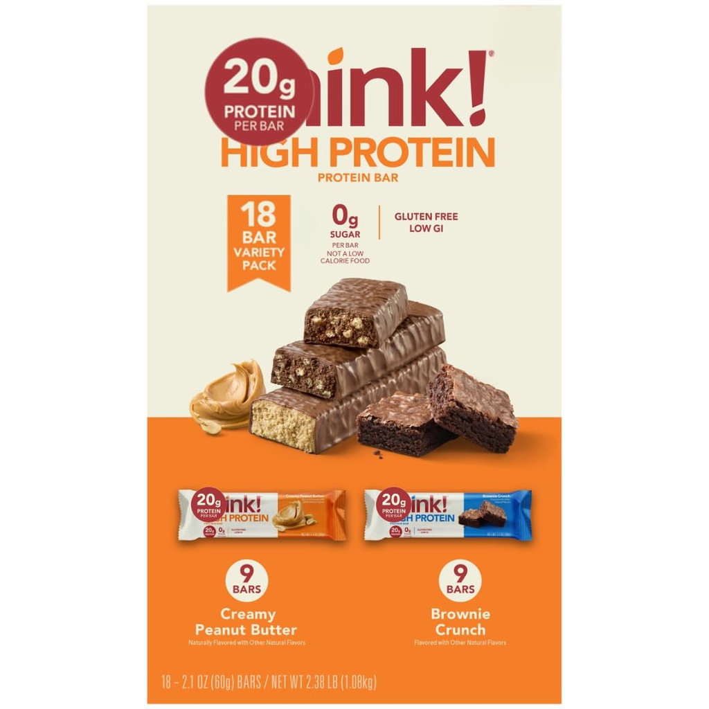 Protein Snack Bars Variety Pack – 20g Protein per Bar – 2.1 oz, 18 Count