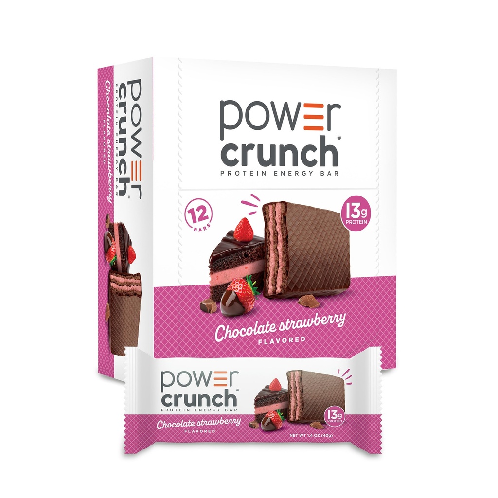 Power Crunch Protein Energy Wafer Bars, Chocolate Strawberry, 1.4 Ounce (12 Count)