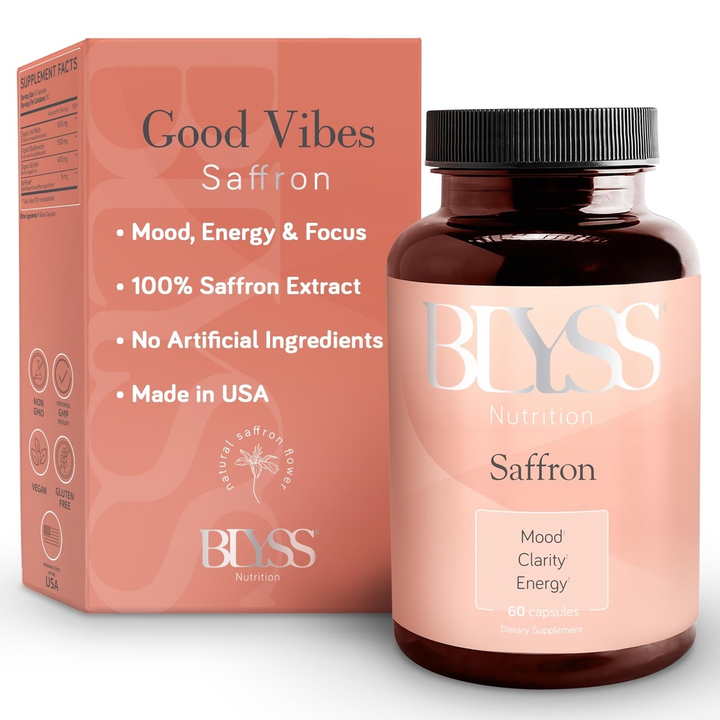 Safran Kosttilskud - Safran Extract Pills for Women - Support Mood, Energy Boost, PMS, Mental Clarity & Metabolisme - Non-GMO, Gluten Free, 60 Veganske Kapsler