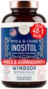 Myo og D- Chiro Inositol Supplement 40: 1 Ratio - 2000 mg Myo - Inositol plus Maca Root & Calming Ashwagandha - Sund ovarie Support Vitaminer og fertilitet Kosttilskud til kvinder - 120 Veganske kapsler