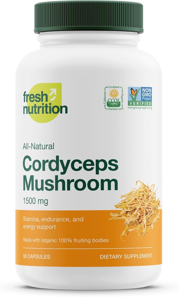 Organic Cordyceps Capsules (Cordyceps Sinensis Mushroom Extract)- 1500mg Per Serving - Energy & Stamina Support - Rich in Alpha Glucan - Vegan, Non GMO, Gluten-Free - 90 Capsules