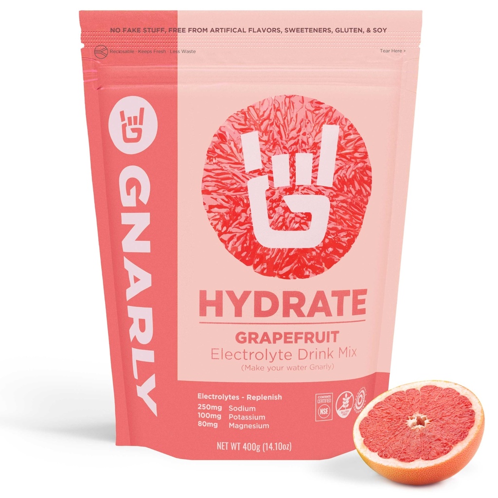 Gnarly Nutrition Hydrate Electrolyte Powder - Ruby Red Grapefrugt Motion Hydration Drink Mix - NSF Indhold Certificeret - Electrolyte Solution, Performance & Recovery - Ruby Red Grapefrugt, 14.10 oz