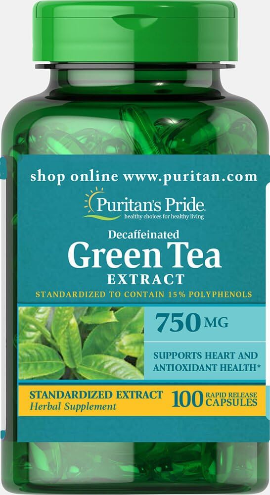 Puritan 's Pride Decaffeined Green Tea Standardized Extract 750 mg- 100 Kapsler