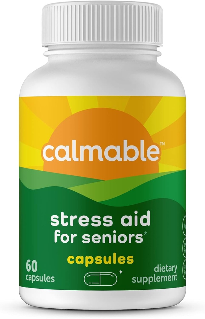 Stress Relief Aid til seniorer - Feel glad, rolig, fokuseret og afslappet - Vegan - L- Theanine, Phosphatidylserine, Ashwagandha - Anti Stress Support Vitamin Kosttilskud - 60 kapsler