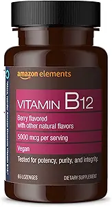 Elementer Vitamin B12 Methylcobalamin 5000 mcg - Normal Energy Production and Metabolisme, Immunsystemet Support - 2 Måned Supply, Berry Flavored Lozenges, 65 Greve (pakke med 1)