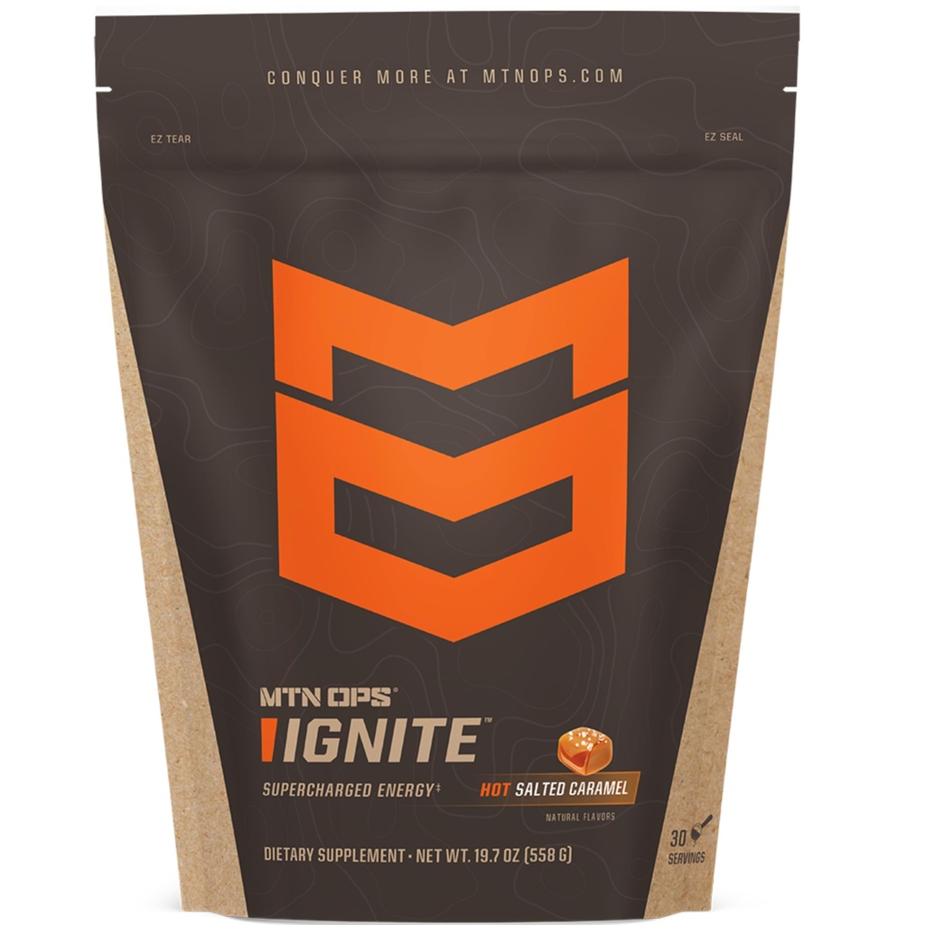 MTN OPS Hot Ignite Nitric Oxide Coffee Alternative with 200mg Caffeine per Serving, L Citrulline and L Arginine, Low Sugar Nootropic Blend Caffeine Powder, 30 Servings, Salted Caramel