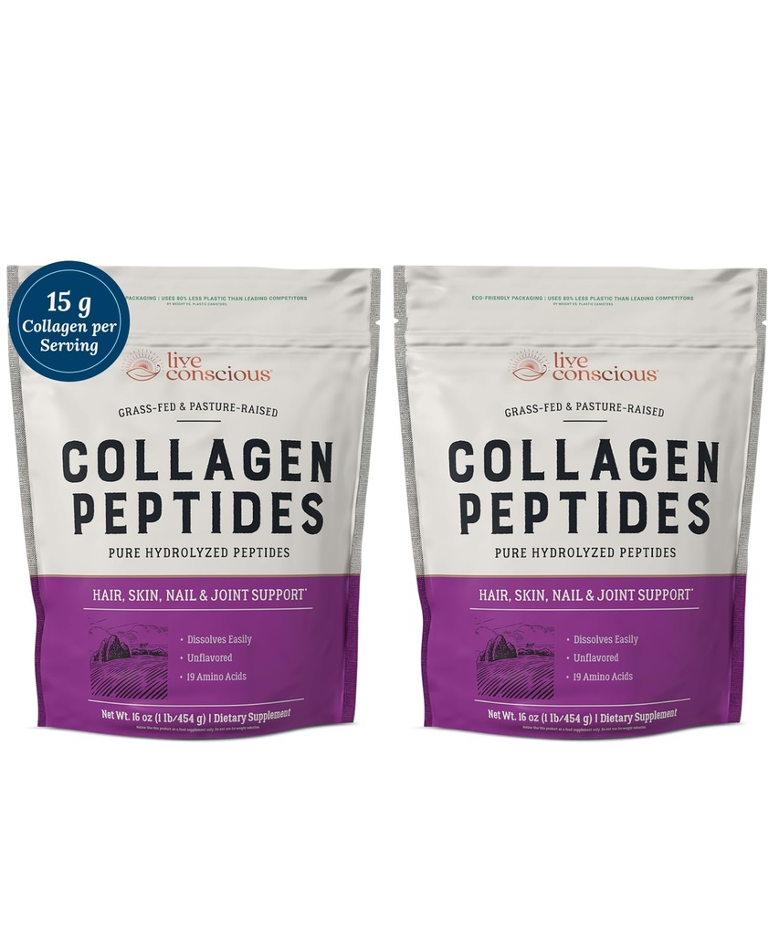 Live Bevidst Collagen Peptider pulver - hår, hud, negle og fælles støtte - Type I & III Collagen - Naturligt -sourced hydrolyseret protein - 16oz (2 - Pack)