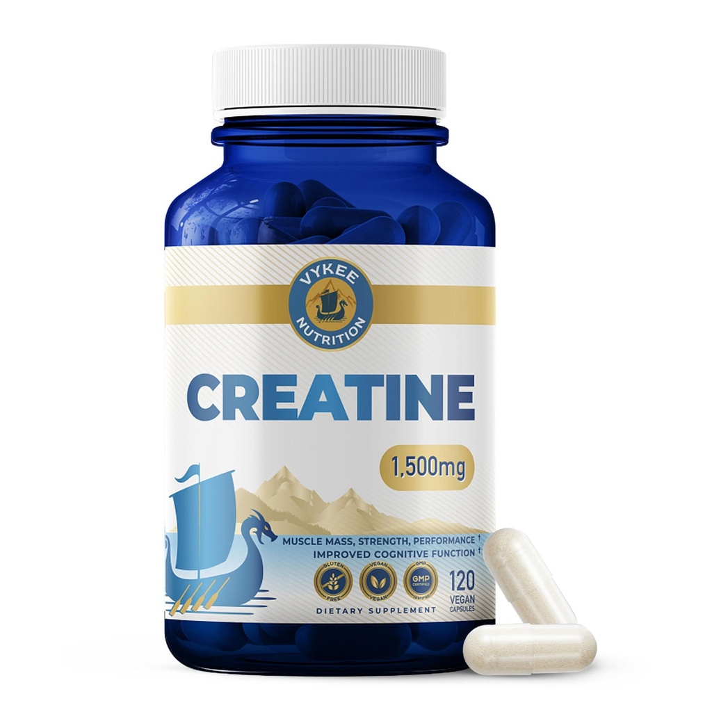 Vykee Nutrition Creatine Monohydrate Capsules 1,500 mg - Daily Creatine Supplement for Muscle Strength Training, Endurance, and Workout Performance Support - Vegan, Non-GMO - 120 Capsules