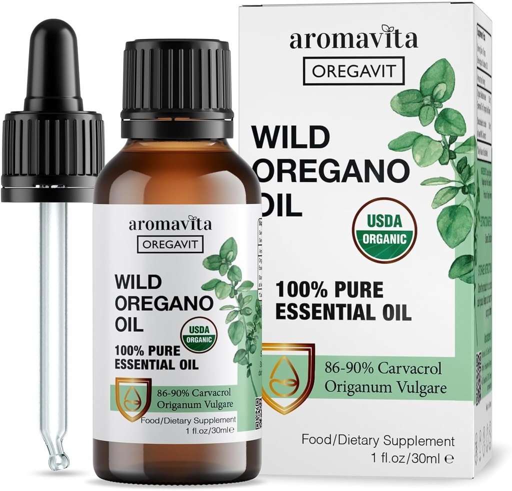 Wild Oregano Oil Organic - 100% Pure Ufortyndet Organic Wild Oregano Oil med 86- 90% Carvacrol, Immunstøtte - Plant- baseret, Herbal Supplement - Vegan, Ikke GMO, Gluten Free, 1fl.oz / 30ml