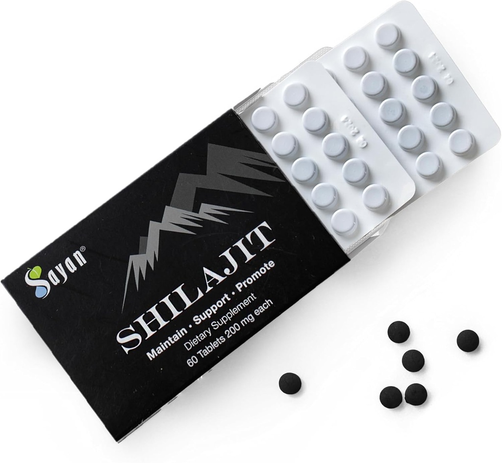 Sayan 100% Pure Shilajit Tablets, 12,000mg High- Potency Supplement, Mere effektiv end Resin & Kapsler, 85 + Trace Minerals Sourced fra 10,000ft Lab- Testet for renhed. 60 tabletter - 1-2 måneders forsyning