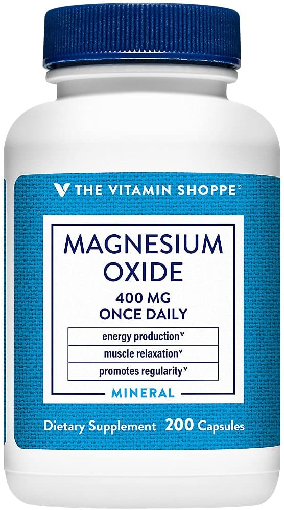 Den Vitamin Shoppe Magnesium Oxide 400mg - Essential Daily Mineral Formel til at støtte energiproduktion, muskelafslapning, Knoglesundhed, og fremme fordøjelsesregularitet (200 kapsler)