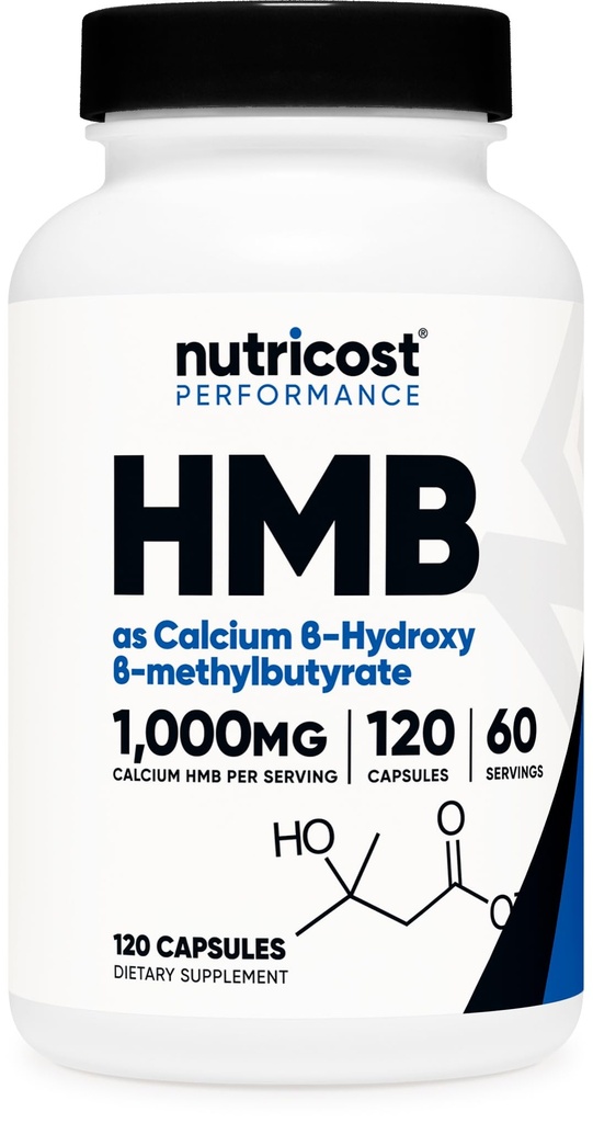Nutricost HMB (beta- Hydroxy beta- methylbutyrat) 1000mg (120 kapsler) - 500mg Per kapsel, 60 Servere - Gluten fri og ikke-GMO