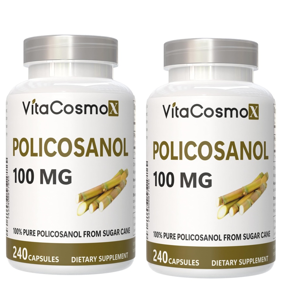 Policosanol Sugar Cane Extract, 100mg, 240 Vegetable Capsules, Non-GMO and Gluten-Free - 2 Packs